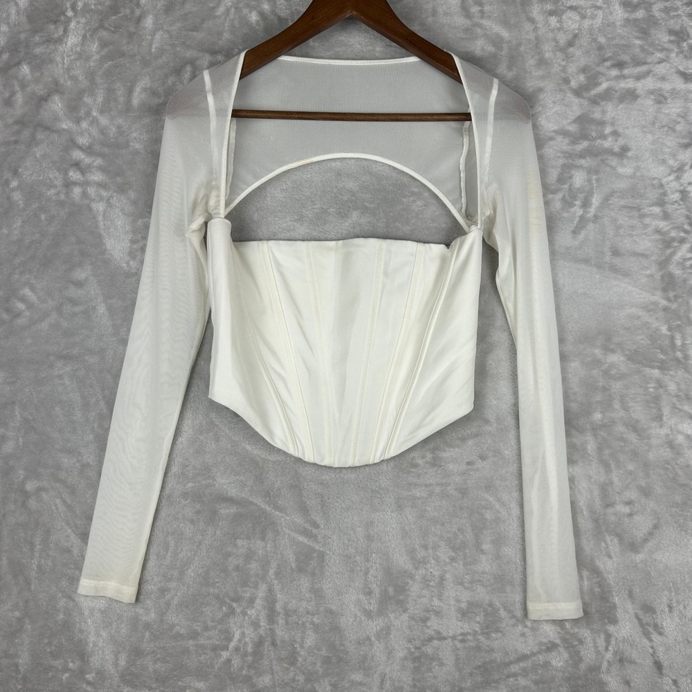 White Fox‎ White Corset Top Cutout Long Sleeve Mesh Party Clubwear